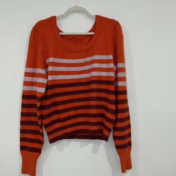 FREE PEOPLE Complete Me Orange Striped Cotton Alpaca Blend Knit Sweater M - Picture 3 of 16